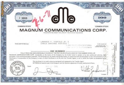 238 Actiuni MAGNUM COMMUNICATIONS CORP.-seria J 3099 foto