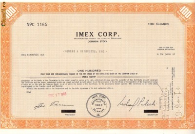 230 Actiuni SUA - IMEX CORP.-seria C 1165 foto
