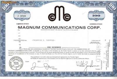 240 Actiuni MAGNUM COMMUNICATIONS CORP.-seria J 3719 foto