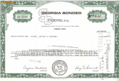 291 Actiuni -GEORGIA BONDED FIBERS, Inc.-seria AU 2054 foto