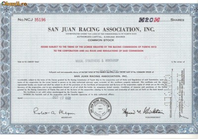 303 Actiuni -SAN JUAN RACING ASSOCIATION, INC. -seria NCJ35196 foto