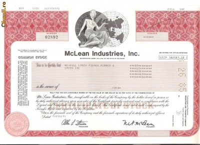 244 Actiuni -McLean Industries, Inc.-seria 02892 foto