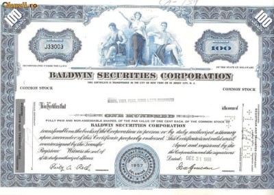 223 Actiuni SUA -Baldwin Securities Corporation -seria J33003 foto