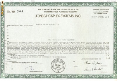 235 Actiuni JONES/HOSPLEX SYSTEMS, INC.-seria WJH 0944 foto