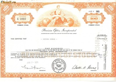 296 Actiuni -Precision Optics, Incorporated -seria C 1660 foto