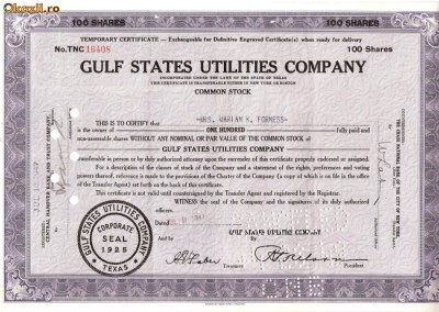 324 Actiuni -GULF STATES UTILITIES COMPANY-seria TNC16408 foto