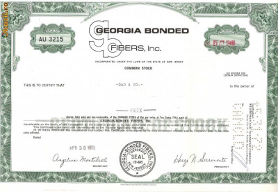 293 Actiuni -GEORGIA BONDED FIBERS, Inc.-seria AU 3215 foto