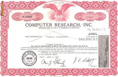 328 Actiuni -COMPUTER RESEARCH, INC. -seria PC 21087 foto