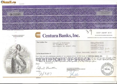 340 Actiuni -Centura Banks, Inc. -seria CB 31085 foto