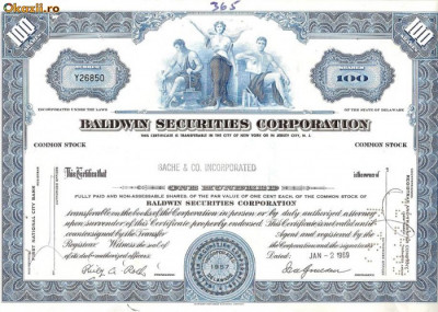 225 Actiuni SUA -Baldwin Securities Corporation -seria Y26850 foto