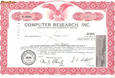 330 Actiuni -COMPUTER RESEARCH, INC. -seria PC 20646 foto