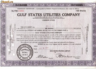 322 Actiuni -GULF STATES UTILITIES COMPANY-seria TNC15080 foto