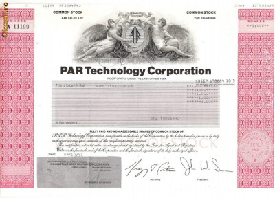 279 Actiuni -PAR Technology Corporation -seria N 11199 foto