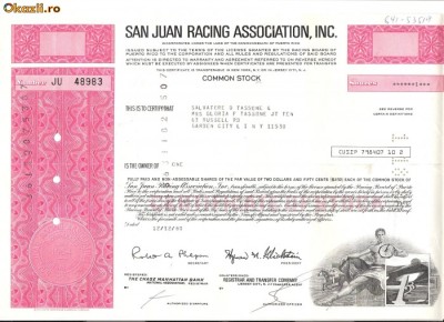 308 Actiuni -SAN JUAN RACING ASSOCIATION, INC. -seria JU48983 foto