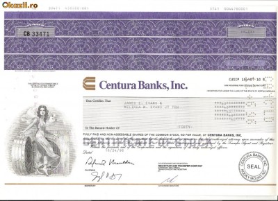 338 Actiuni -Centura Banks, Inc. -seria CB 33471 foto