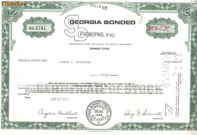 290 Actiuni -GEORGIA BONDED FIBERS, Inc.-seria AU 2741 foto