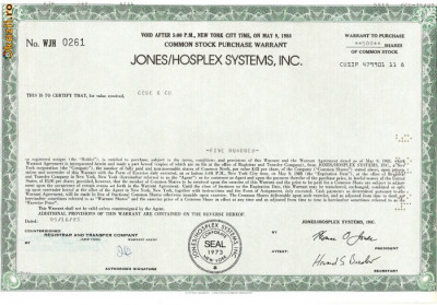 236 Actiuni JONES/HOSPLEX SYSTEMS, INC.-seria WJH 0261 foto