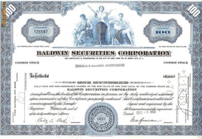 222 Actiuni SUA -Baldwin Securities Corporation -seria Y26587 foto