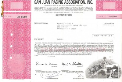 307 Actiuni -SAN JUAN RACING ASSOCIATION, INC. -seria JU8519 foto
