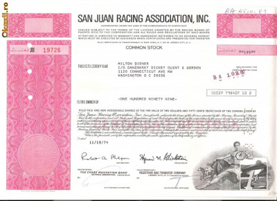 306 Actiuni -SAN JUAN RACING ASSOCIATION, INC. -seria JU19726 foto