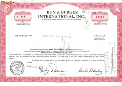 263 Actiuni -BUN&amp;amp;amp;BURGER INTERNATIONAL,INC. -seria C 144 foto