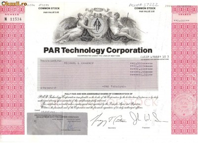 277 Actiuni -PAR Technology Corporation -seria N 11534 foto