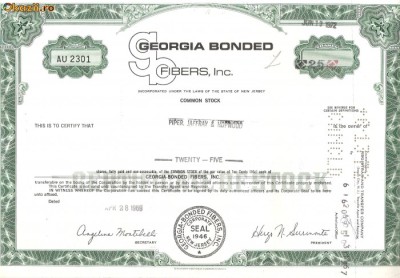 292 Actiuni -GEORGIA BONDED FIBERS, Inc.-seria AU 2301 foto