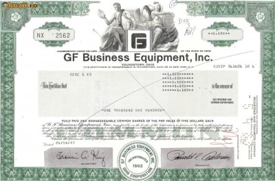 229 Actiuni SUA -GF Business Equipment, Inc.-seria NX 2562 foto