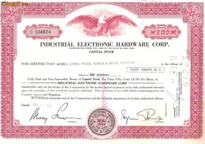 314 Actiuni -INDUSTRIAL ELECTRONIC HARDWARE CORP. -seria C104824 foto