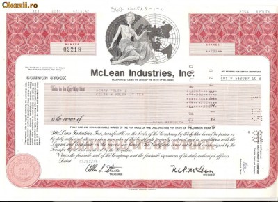 246 Actiuni -McLean Industries, Inc.-seria 02218 foto
