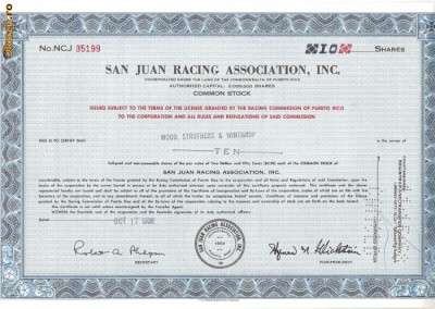 300 Actiuni -SAN JUAN RACING ASSOCIATION, INC. -seria NCJ35199 foto
