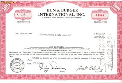 392 Actiuni -BUN&amp;amp;amp;BURGER INTERNATIONAL, INC.-seria C 113 foto