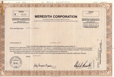 449 Actiuni -MEREDITH CORPORATION -seria B 8243 foto