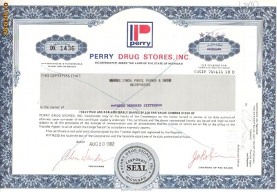 408 Actiuni -PERRY DRUG STORES, INC.-seria DX 1415 foto