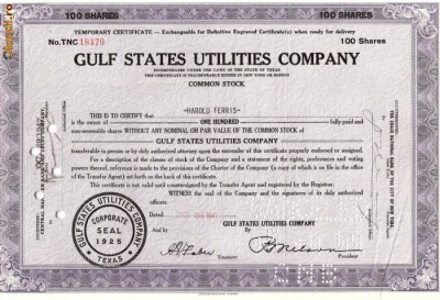 351 Actiuni -GULF STATES UTILITIES COMPANY-seria TNC18479 foto