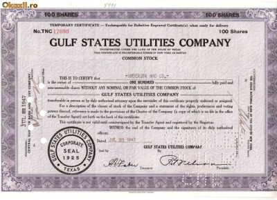 417 Actiuni -GULF STATES UTILITIES COMPANY -seria TNC17090 foto