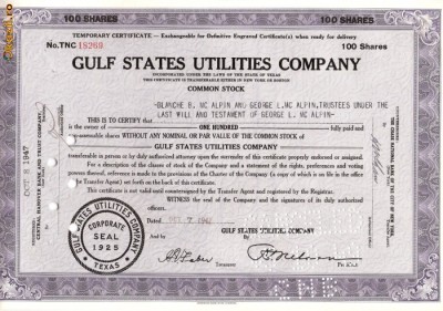 407 Actiuni -GULF STATES UTILITIES COMPANY -seria TNC18269 foto