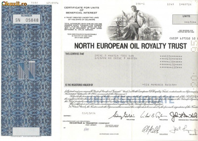 404 Actiuni -NORTH EUROPEAN OIL ROYALTY TRUST -seria SN 05848 foto