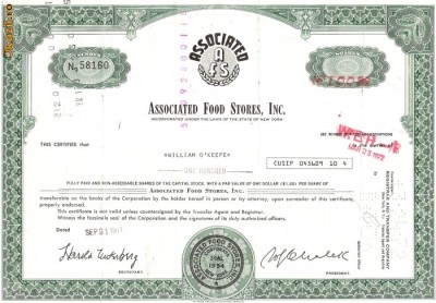 384 Actiuni -ASSOCIATED FOOD STORES, INC.-seria N58160 foto