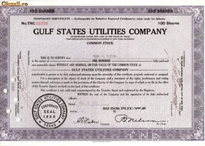 441 Actiuni - GULF STATES UTILITIES COMPANY -seria TNC19259 foto
