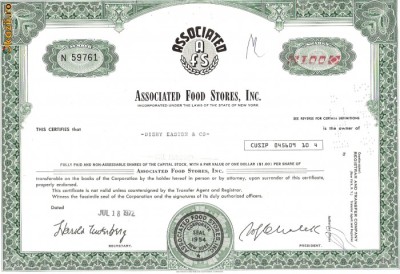 389 Actiuni -ASSOCIATED FOOD STORES, INC.-seria N59761 foto
