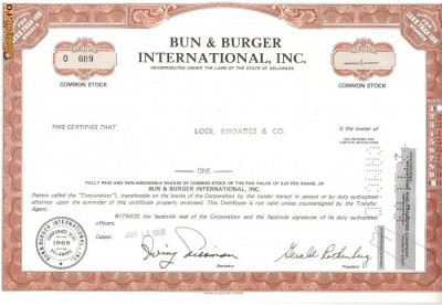 421 Actiuni -BUN&amp;amp;amp;BURGER INTERNATIONAL, INC. -seria O 609 foto