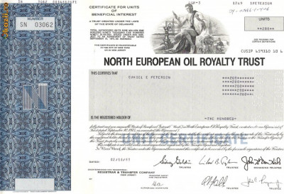 355 Actiuni -NORTH EUROPEAN OIL ROYALTY TRUST-seria SN03062 foto