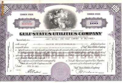 354 Actiuni -GULF STATES UTILITIES COMPANY-seria NC67140 foto