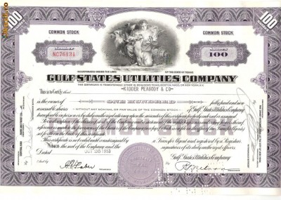 352 Actiuni -GULF STATES UTILITIES COMPANY-seria NC76134 foto