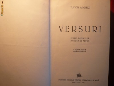 TUDOR ARGHEZI - VERSURI - ed.definitiva 1943 foto