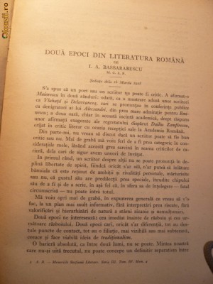 I.A.BASSARABESCU -Doua Epoci din Lit.Romana - 1928 foto