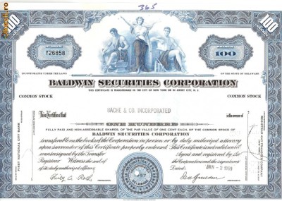 482 Actiuni - Baldwin Securities Corporation -seria Y 26858 foto