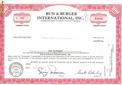 480 Actiuni - Bun &amp;amp;amp; Burger International, Inc. -seria C 112 foto