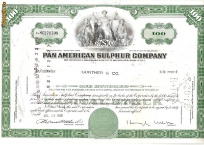534 Actiuni -Pan American Sulphur Company -seria NC271708 foto